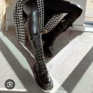 Zara knee high genuine leather combat boots